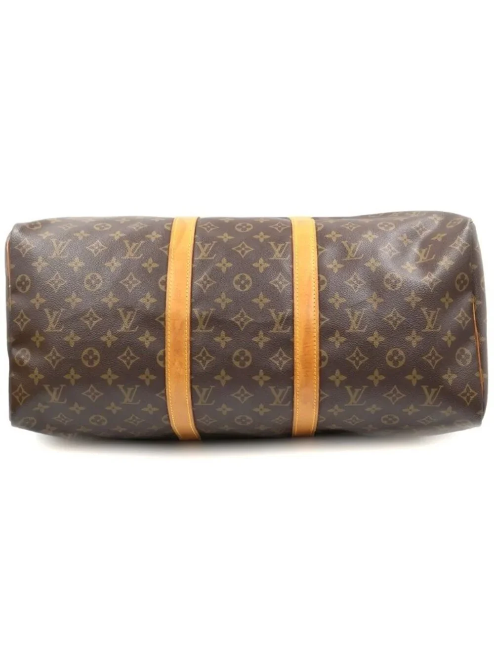 Louis Vuitton Monogram Keepall 50 Boston Bag Brown Leather Gold